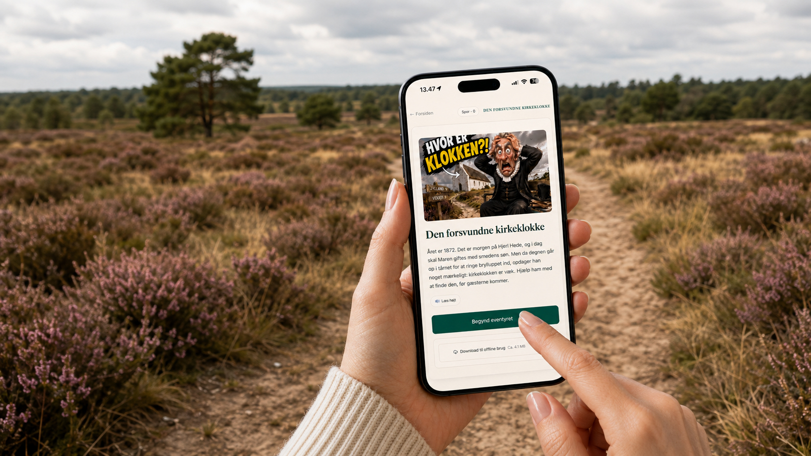 GoToStories-appen på en telefon i en naturscene